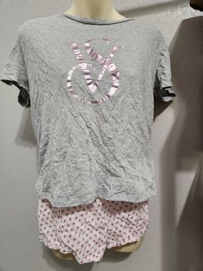 Victoria's Secret Grey Tee with Pink Metallic Logo